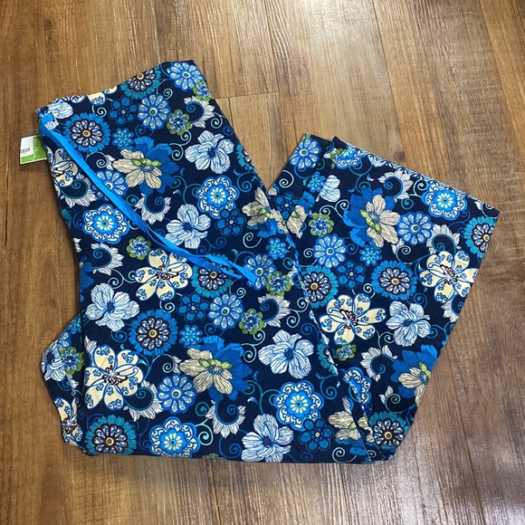 Vera Bradley blue floral corduroy drawstring wide leg pants size XL NWT - Picture 1 of 8